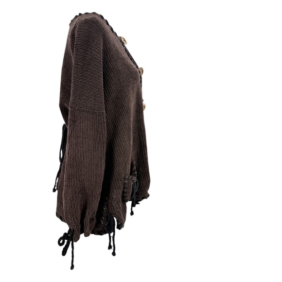 Hot Knots Brown Cotton Cardigan Sweater Cottagecore Boho Artsy Indie Slouchy OS - Picture 7 of 13
